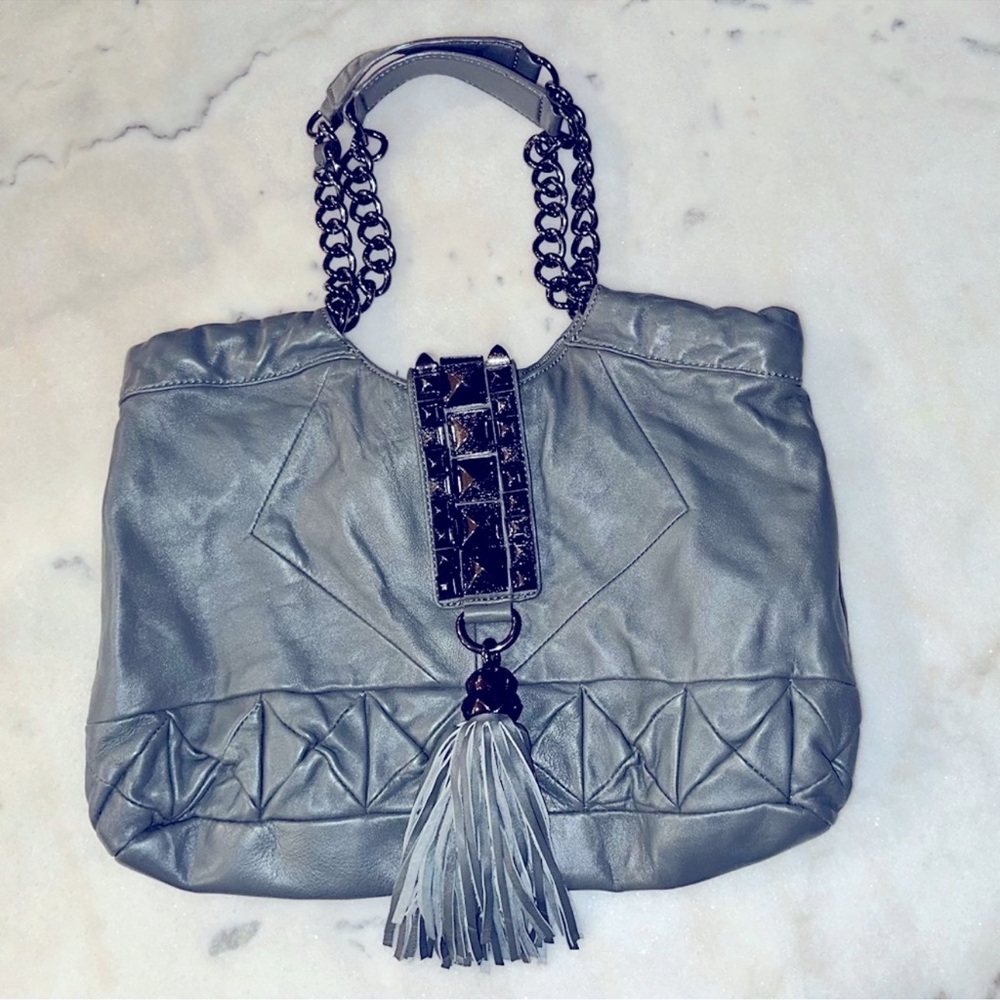 Betsey Johnson Gray Lamb Leather
Stud Tote NWOT Rare